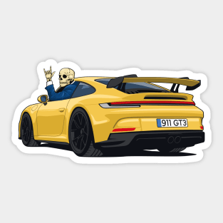 car 911 GT3 skull metal hands yellow Sticker